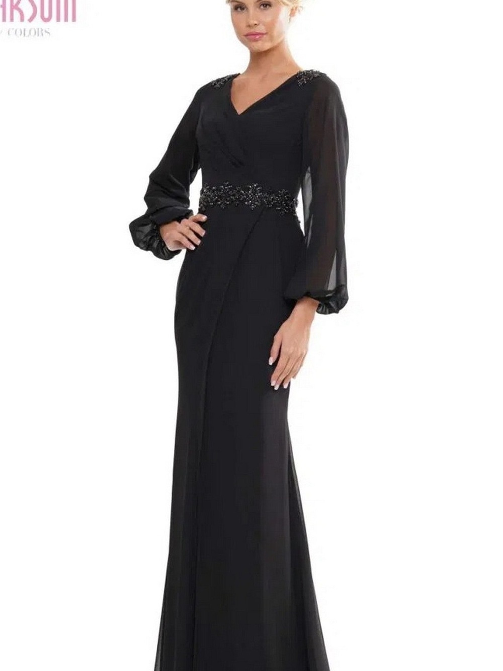 Marsoni By Colors Black Long-Sleeve Beaded Evening Dress